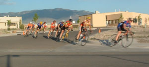 Cyclists racing in the Tuesday Night Crit