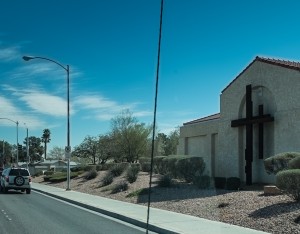Las Vegas church that used to have lawn, now xeriscaped, February 2015