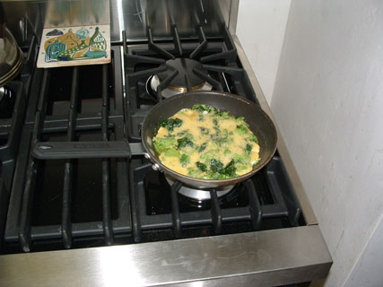 omelette cooking on new Viking stove