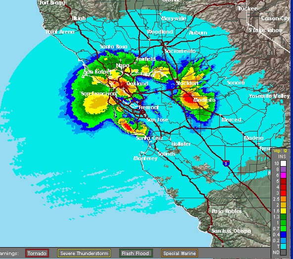 California radar storm estimate, evening 3/14/2012