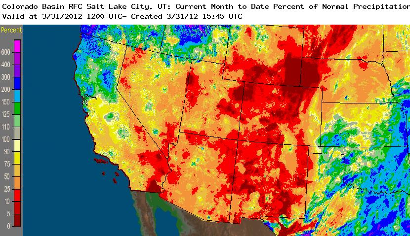 March 2012 precip, percent of average