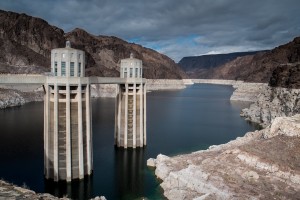 Hoover Dam, Lake Mead bathtub ring, February 23, 2015. Elevation 1088.97