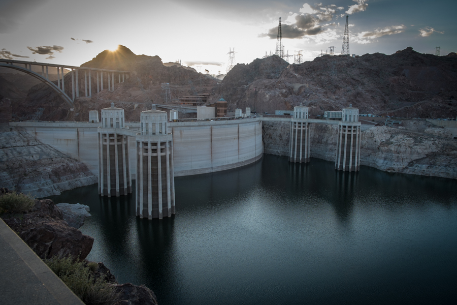 Hoover Dam from the Arizona side at sunset, Feb. 27, 2015, by John Fleck