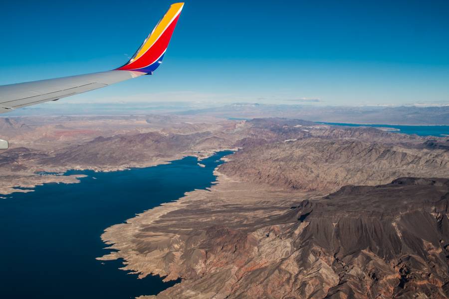 Lake Mead from the air, flying into Las Vegas
