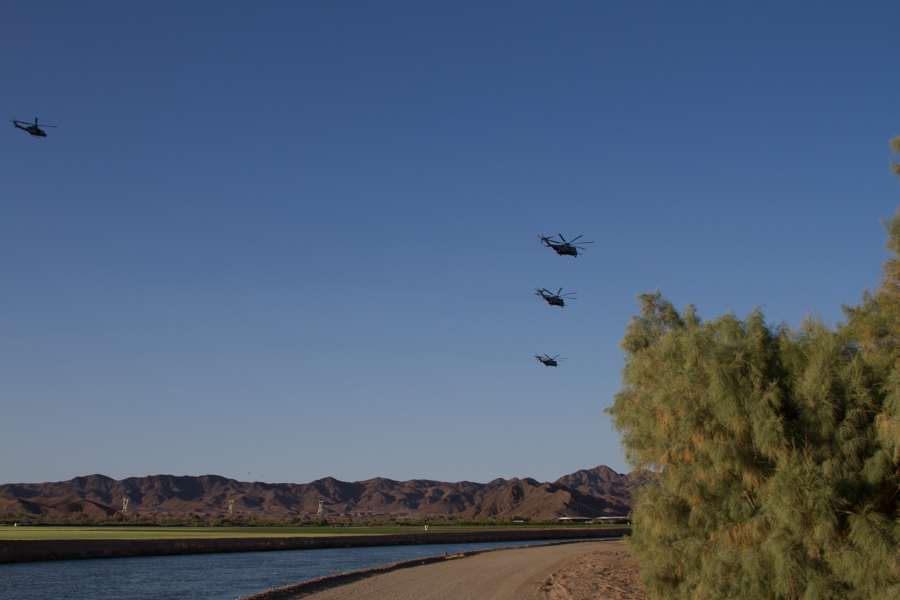 military helicopters over Gila main, Yuma County. By John Fleck