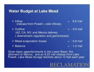 Lower Basin Water Budget, courtesy USBR