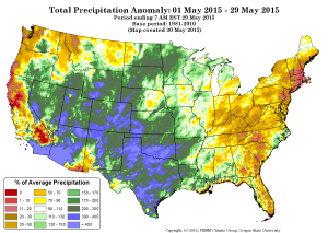 Precipitation departure from average. Source: PRISM