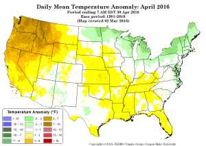 April US temperature anomalies, courtesy PRISM project