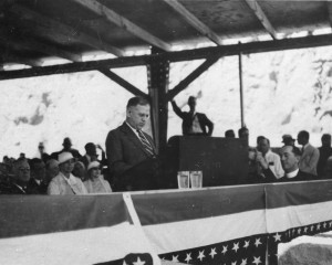 Harold Ickes delivering Boulder Dam dedication, Sept. 30, 1935, courtesy USBR