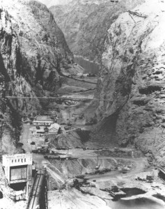 Black Canyon during construction of Hoover Dam, courtesy USBR