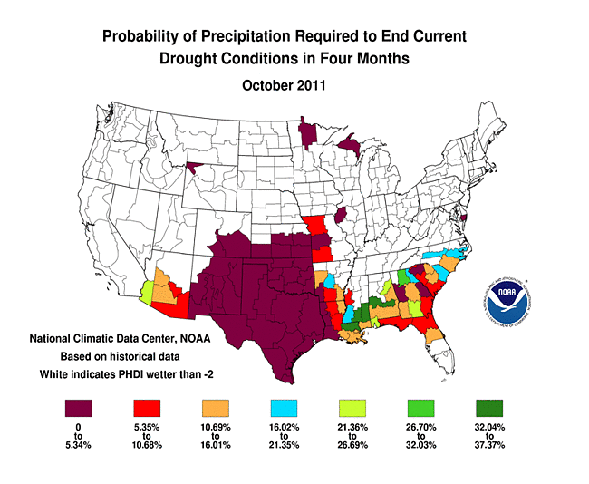 Probability of receiving enough precipitation to end drought in the next four months