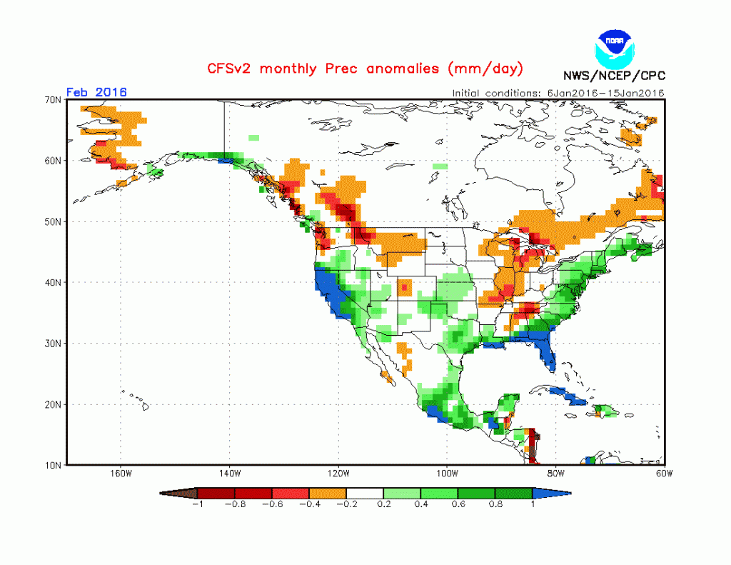 February precipitation anomaly, courtesy NCEP
