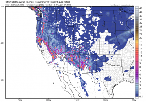 7 -day accumulated snow, GFS model, courtesy Levi Cowan