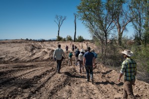 Scientists and journalists tour Laguna Cori restoration site in the Mexican Colorado River Delta, which awaits its first flows. March 27, 2014, by John Fleck