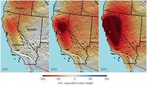 Dry season water storage anomalies in California, courtesy Jay Famiglietti/NASA/Nature