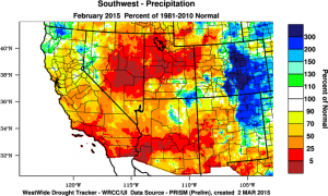 February precipitation anomalies, courtesy Western Regional Climate Center