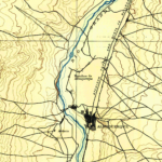 A railroad and a river dominate the 1888 topographical map of Albuquerque