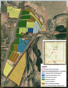 Map Indian Hill Farms, with various areas marked off for different types of habitat.